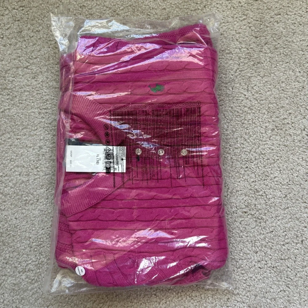 Polo Ralph Lauren KIDS Pink Cable Knit Preppy Sweater Dress 16 Polo Collar MWT